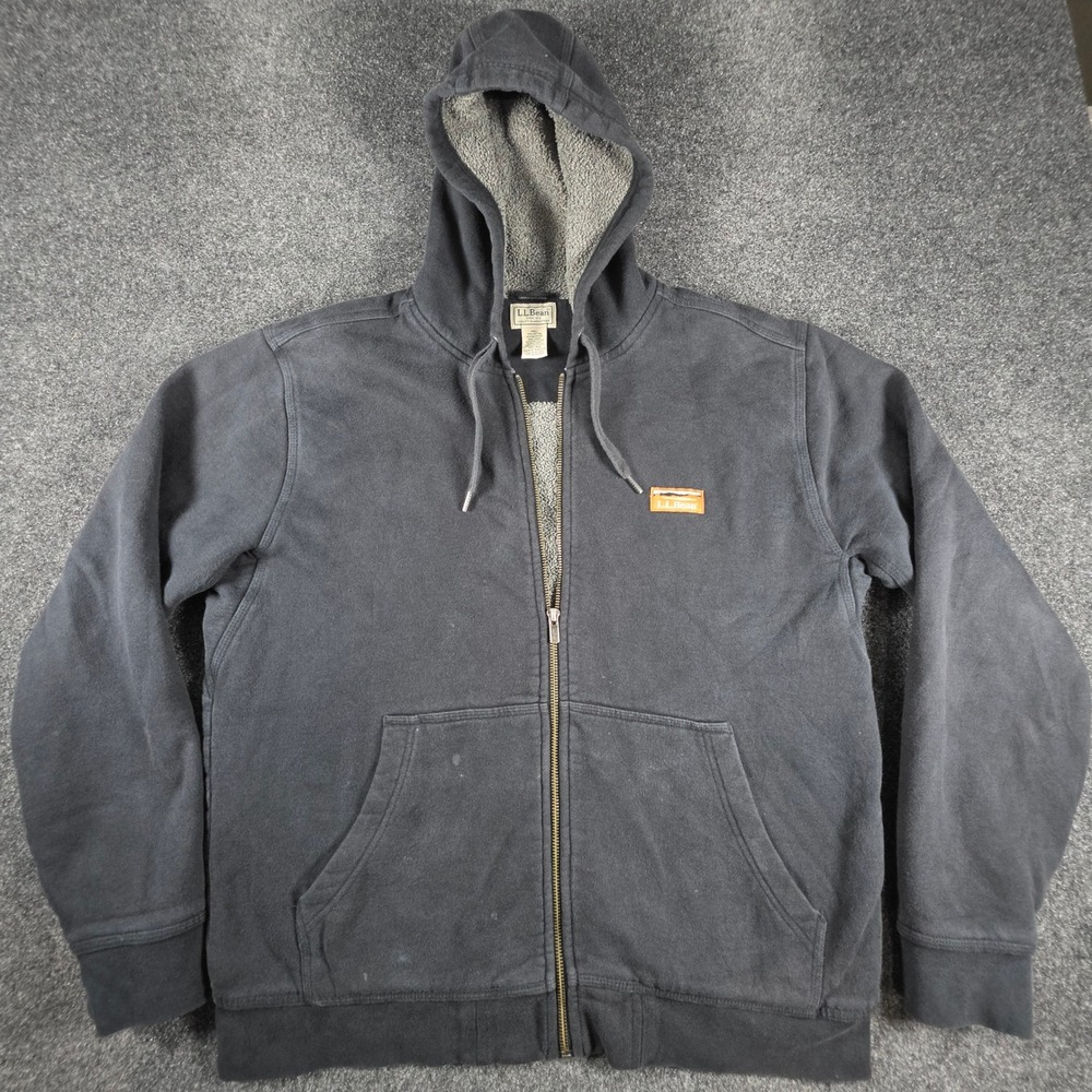 L.L.Bean Sherpa Lined Full Zip Hoodie Mens Medium Black 512273